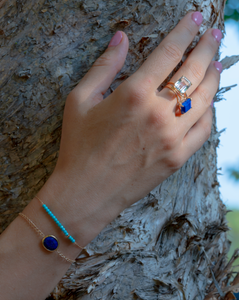 Lapis Lazuli Gemstone Octagon Cut Gold Ring