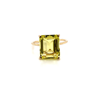 Lemon Quartz Ring Octagon Cut Gold Ring