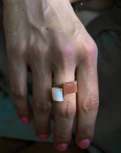 Orange MoonStone Gemstone Octagon Cut Gold Ring